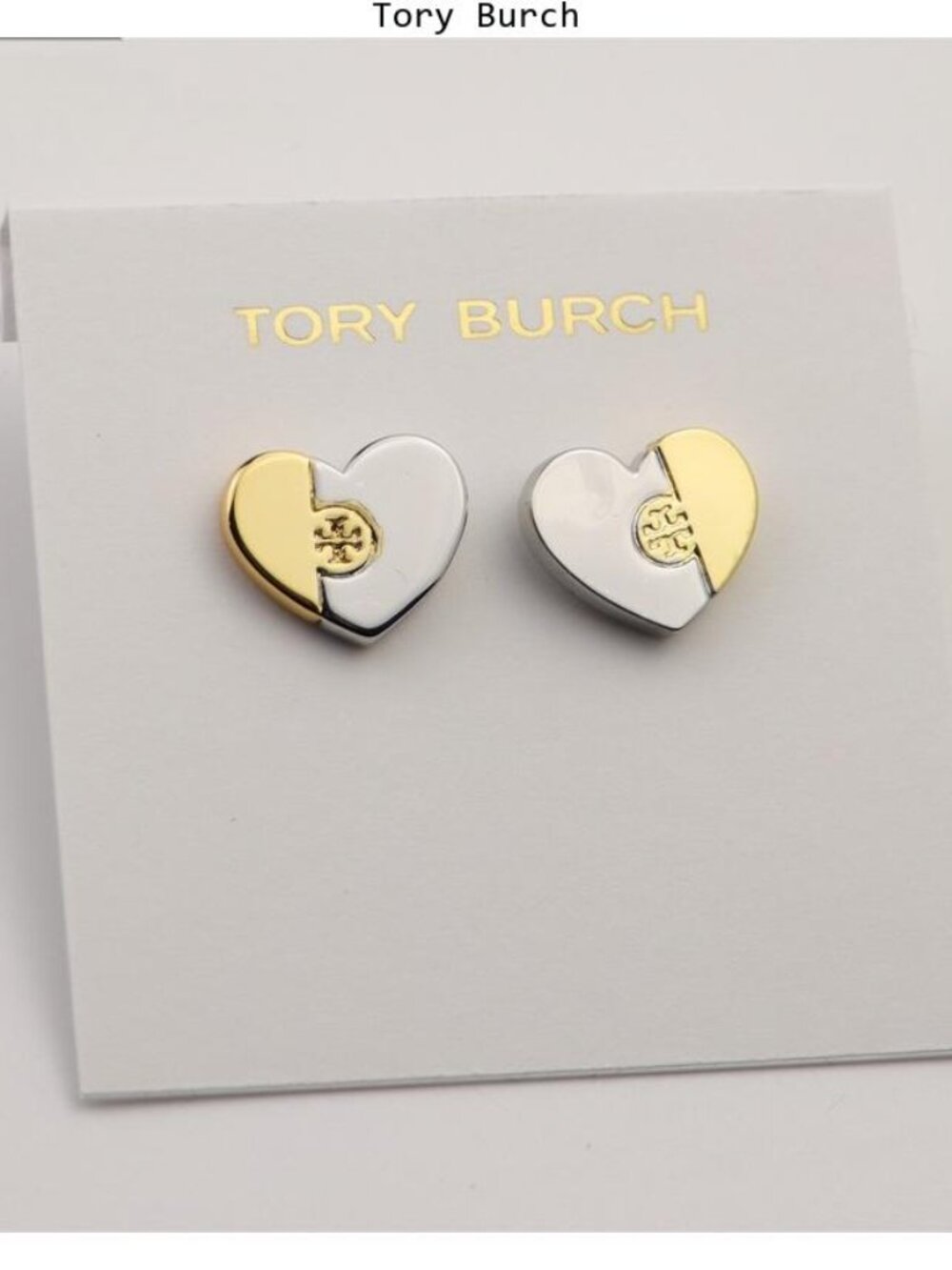 Tory Burch Two-Tone Heart Stud Bracelet Charms in Gold and Silver